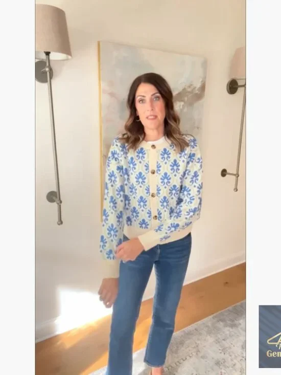 Long Sleeve Floral Cardigan Sweater Open Front Button Down Vintage Outerwear - Picture 7 of 7